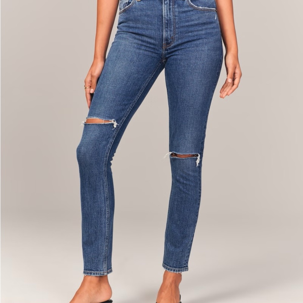 Abercrombie & Fitch Blue Skinny Jeans with Distressed Details
